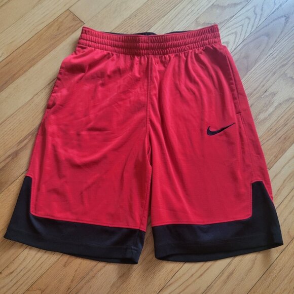 BOYS LARGE NIKE DRI-FIT ATHLETIC SHORTS RED / BLACK ELASTIC DRAWSTRING - Picture 1 of 3